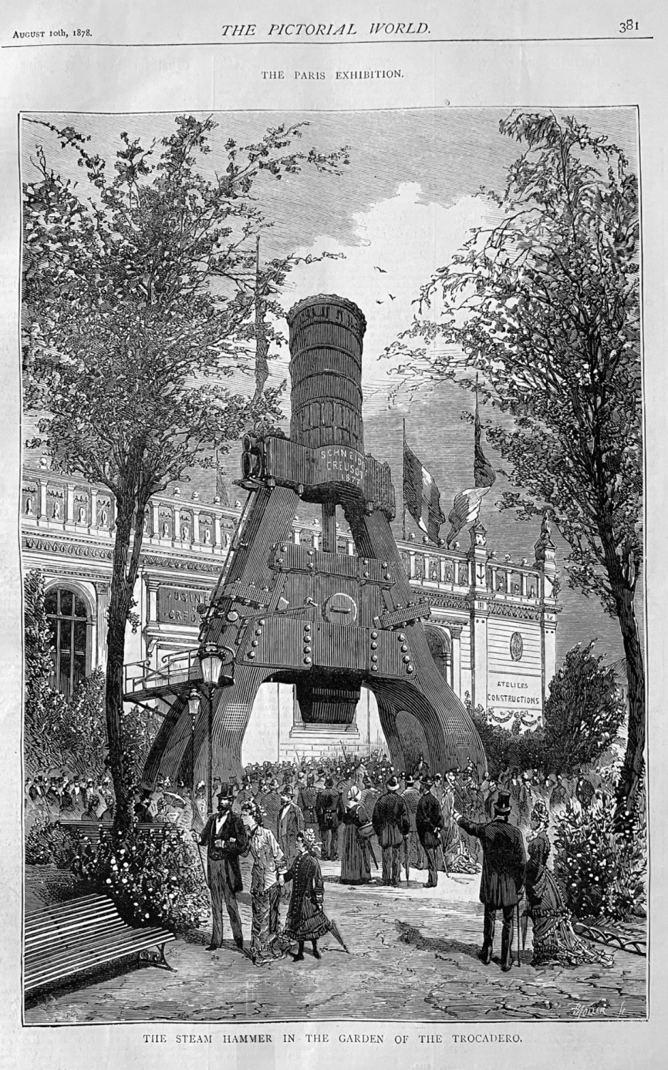 The Paris Exhibition :  The Steam Hammer in the Garden of the Trocadero.  1