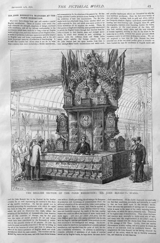 Sir John Bennett's Watches at the Paris Exhibition.  1878.