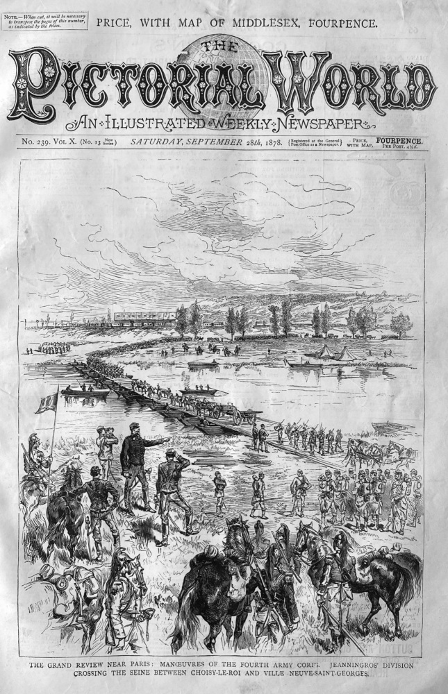 The Grand Review near Paris :  Manoeuvres of the Fourth Army Corps.  Jeanningros' Division Crossing the Seine between Choisy-Le-Roi and Ville Neuve-Sa