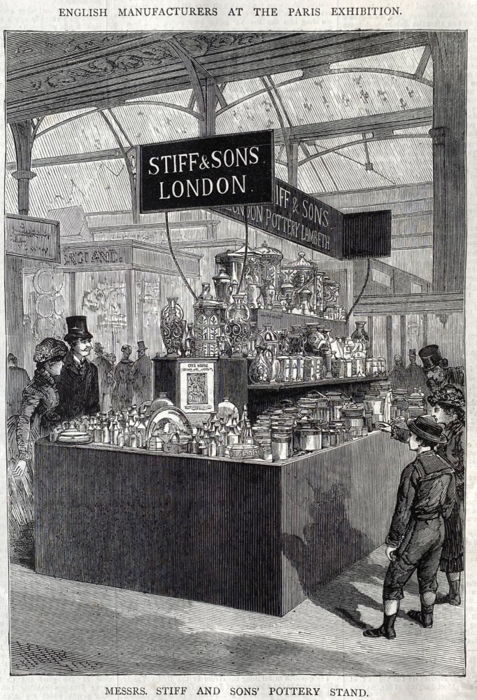 English Manufacturers at the Paris Exhibition :  Messrs. Stiff and Sons' Pottery Stand.  1878.