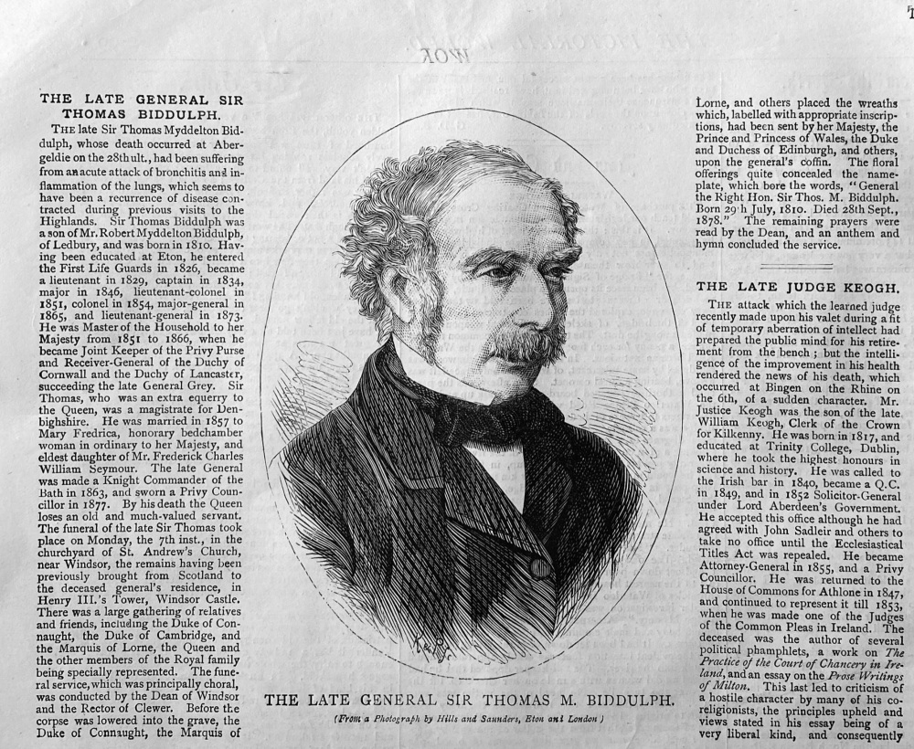 The Late General Sir Thomas M. Biddulph.  1878.
