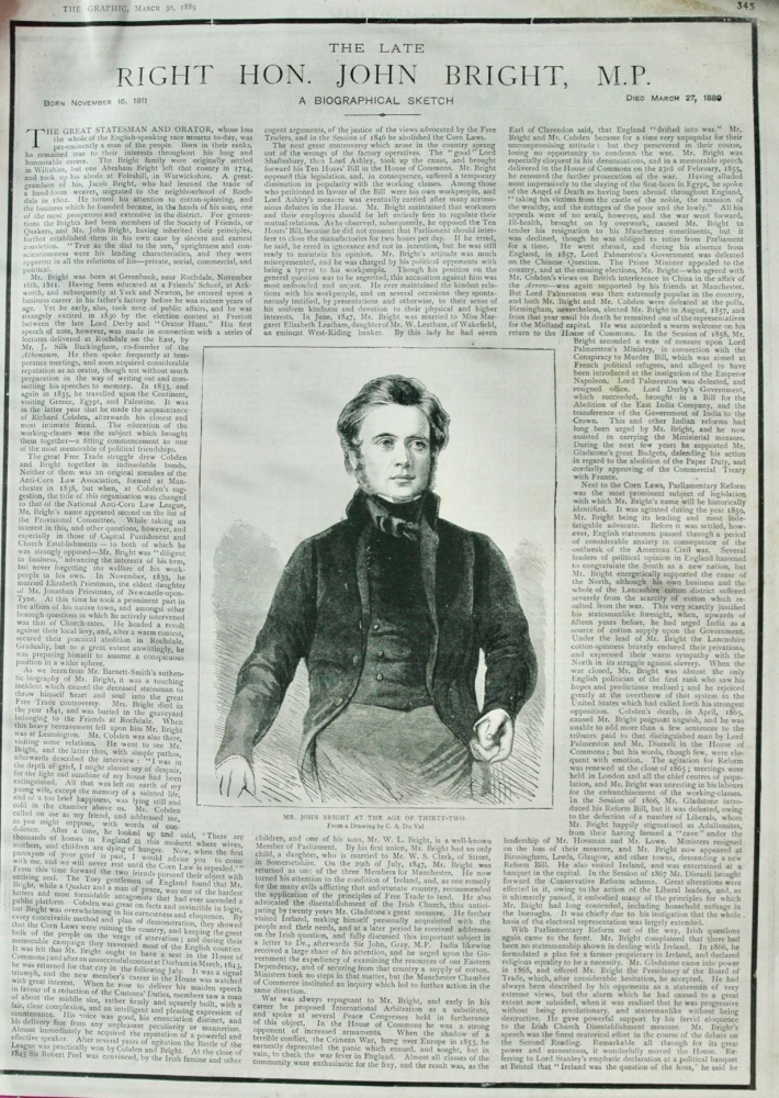 The Right Hon John Bright, M.P. - 1889