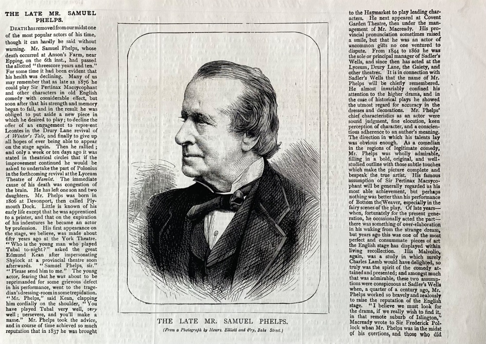 The Late Mr. Samuel Phelps.  1878.  (Actor).