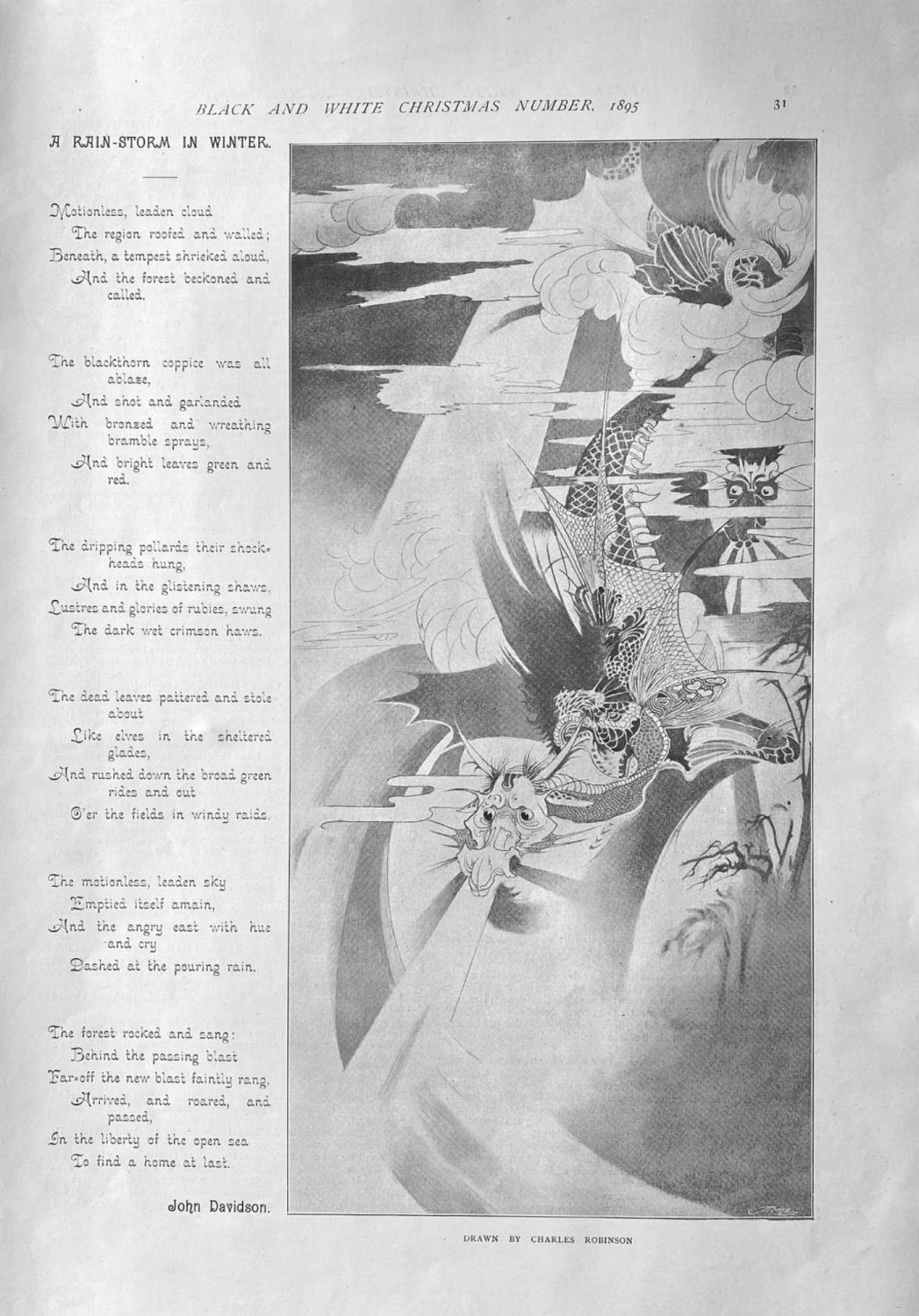 A Rain-Storm in Winter.  Written by John Davidson.  (Poetry).  1895.