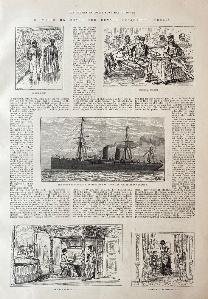 On Board the Cunard Steamship "Etruria" - 1885