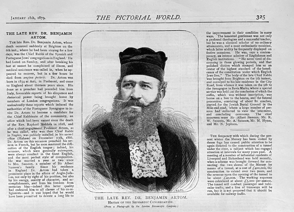 The Late Rev. Dr. Benjamin Artom.  1879.