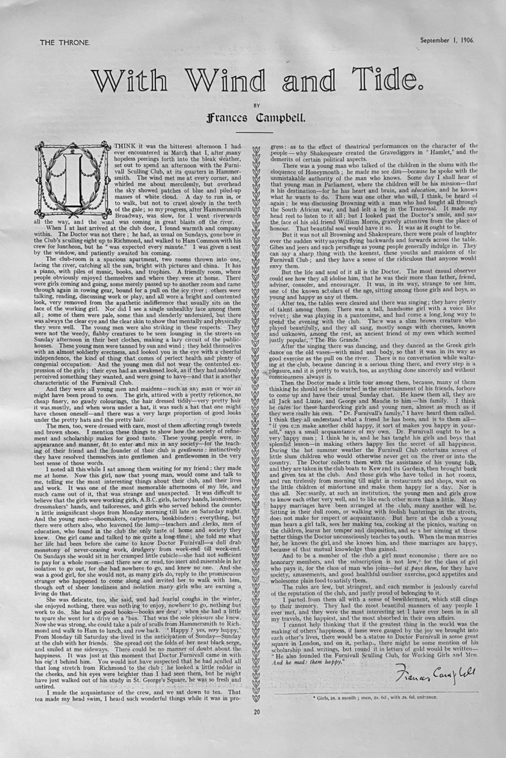 With Wind and Tide.  (Sculling).  1906.