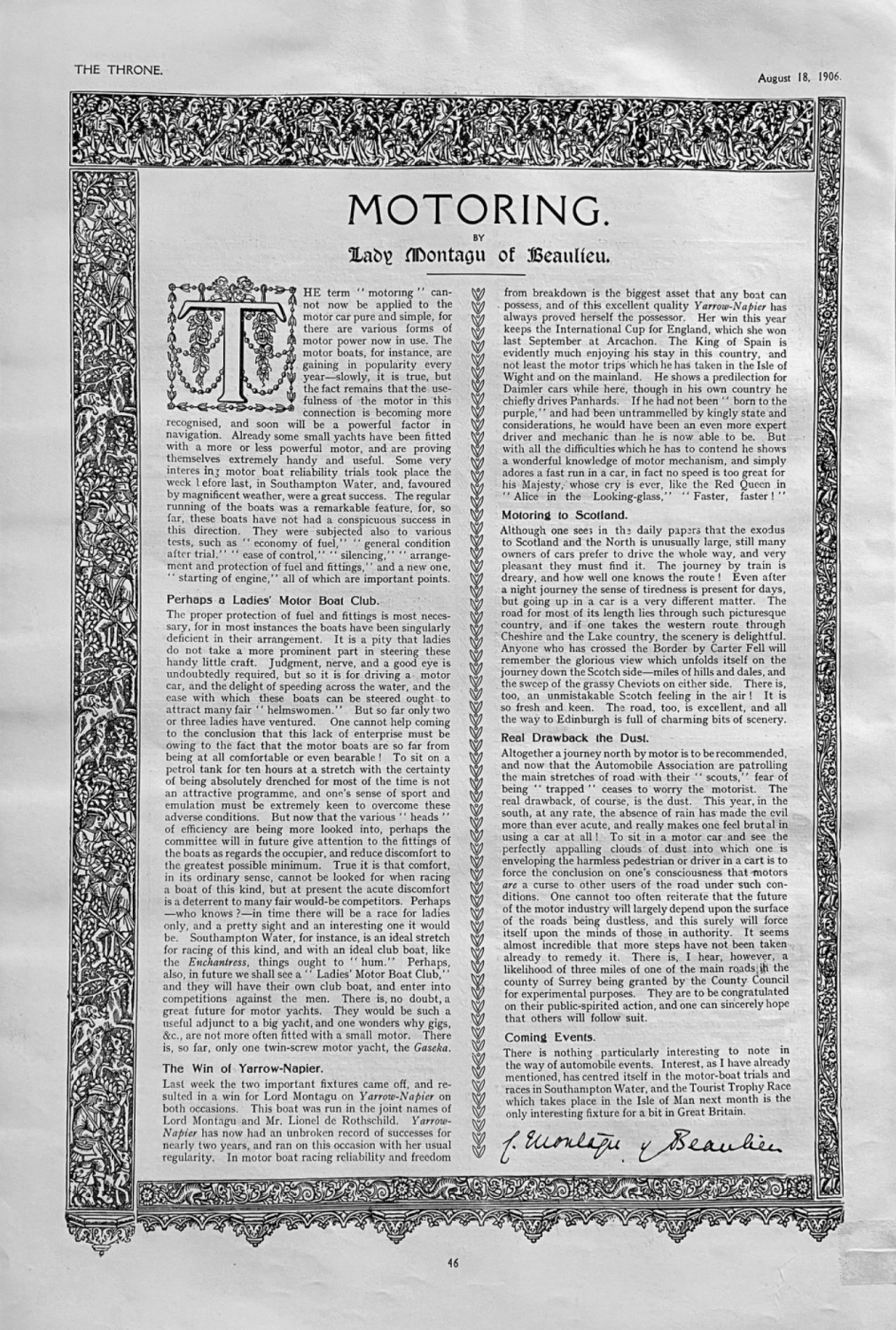 Motoring. By Lady Montagu of Beaulieu.  1906.