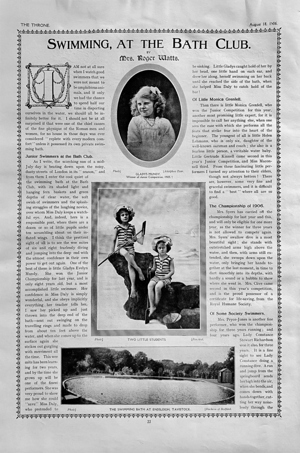 Swimming at the Bath Club.  1906.