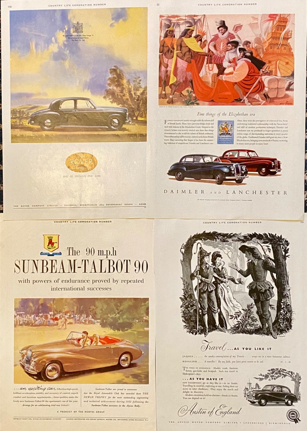4 x Car adverts - 1953