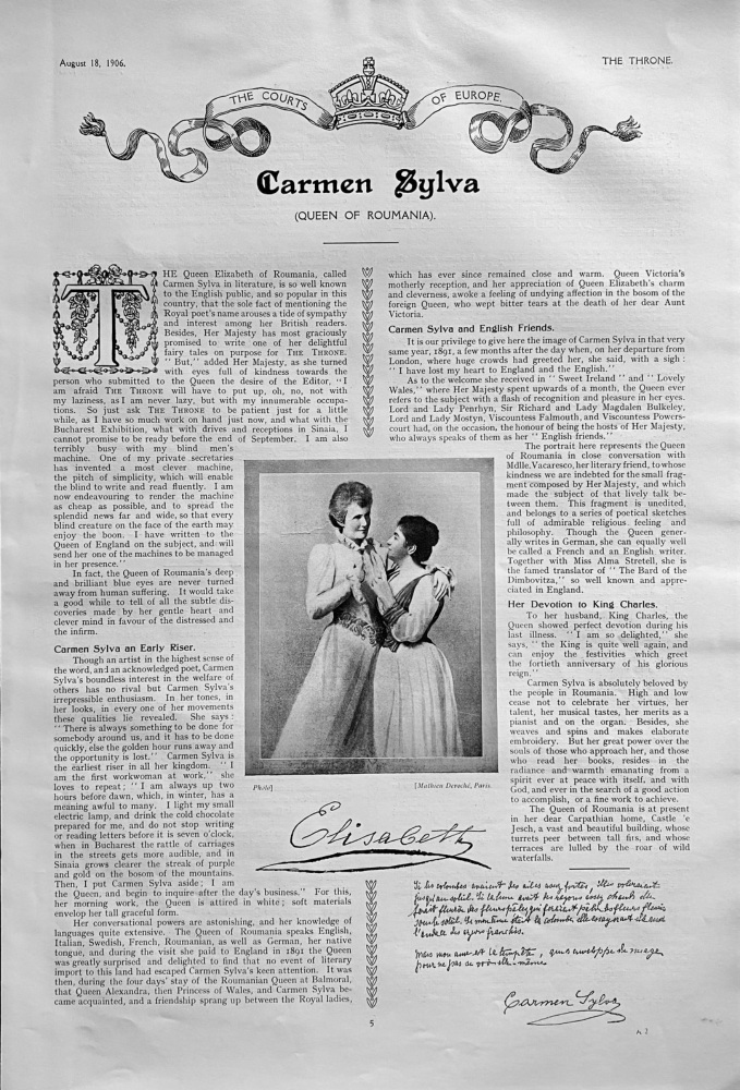 Carmen Sylva.  (Queen of Roumania).  1906.