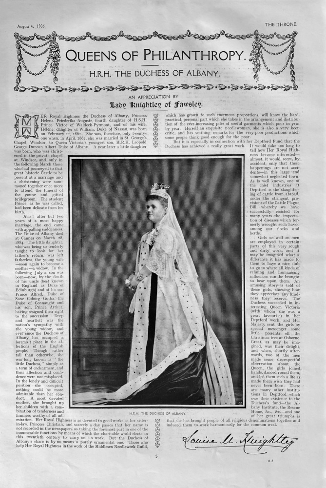 Queens of Philanthropy. :  H.R.H. The Duchess of Albany.  1906.