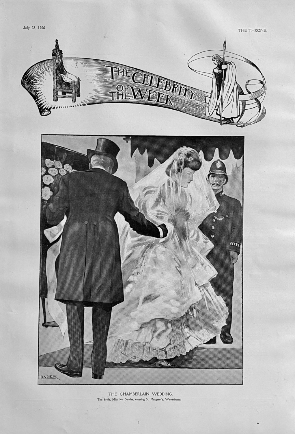 The Chamberlain Wedding.  The Bride, Miss Ivy Dundas, entering St. Margaret