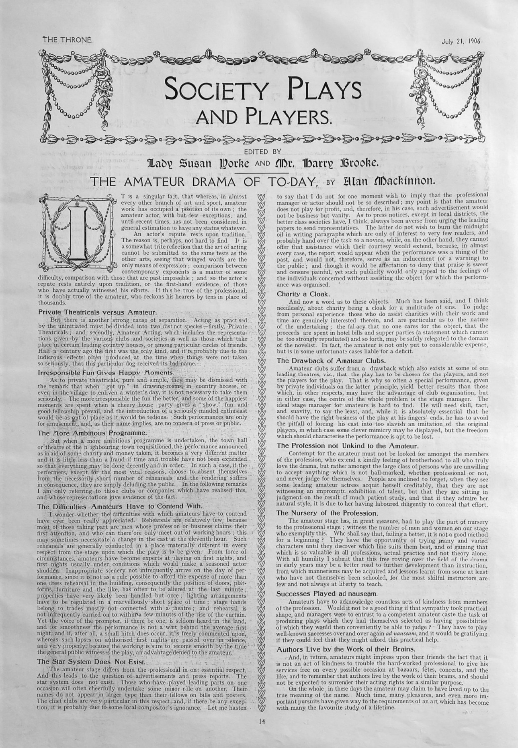 Society Plays and Players. :  The Amateur Drama of To-day.  1906.