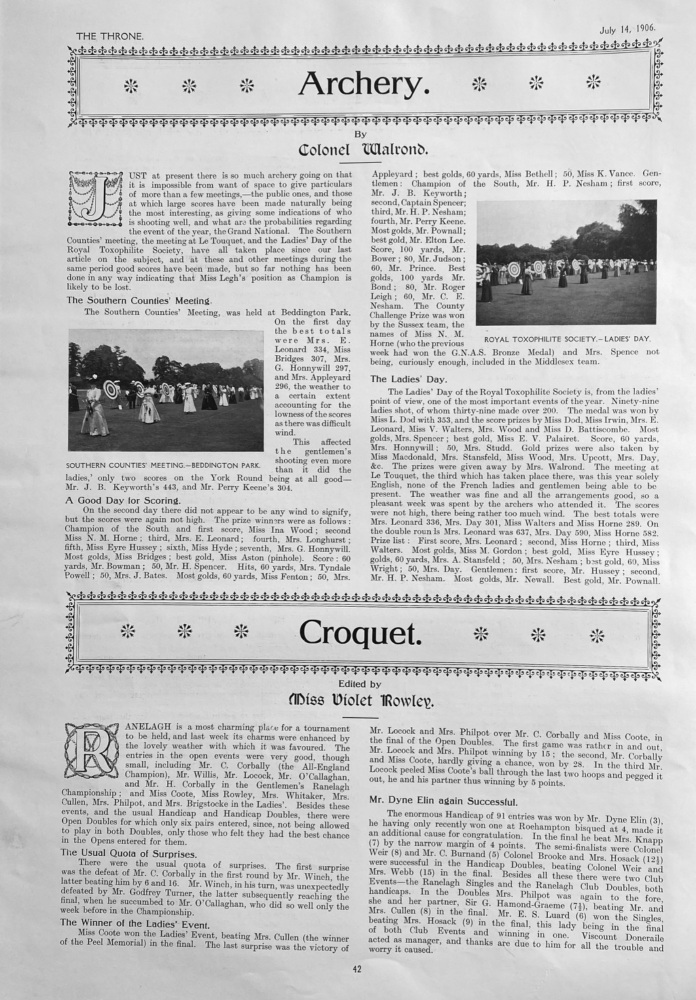 Archery.  and Croquet. July 14th, 1906.
