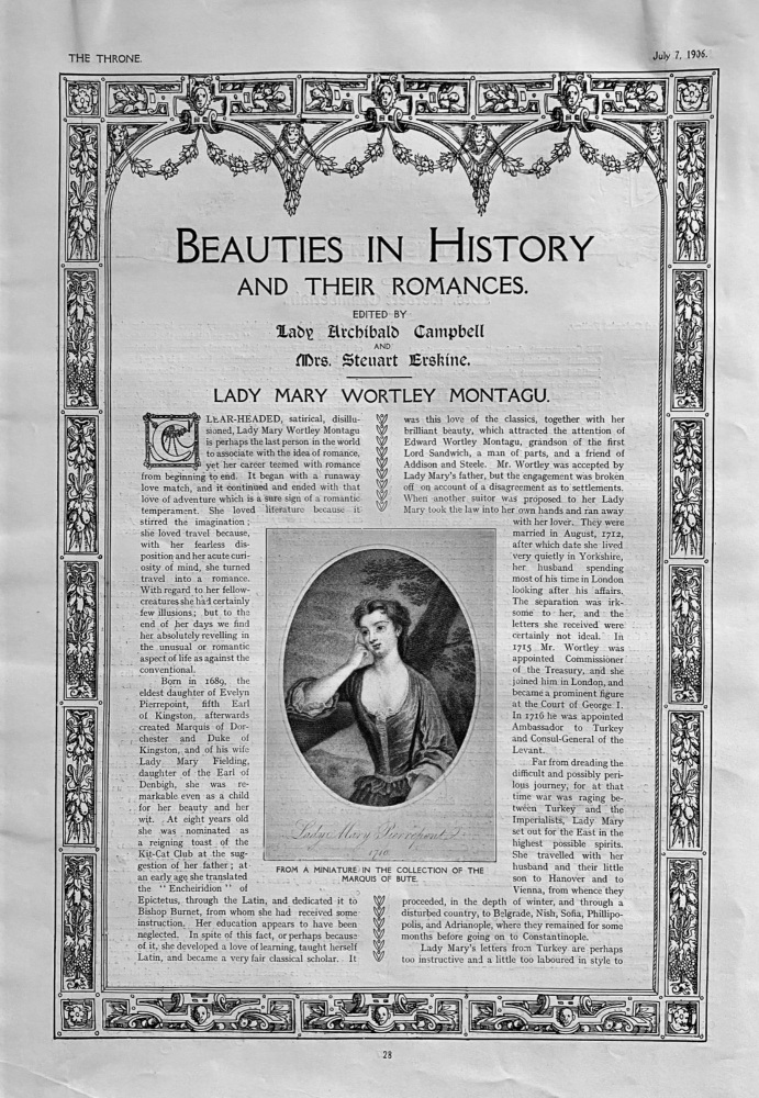Beauties in History and their Romances. :  Lady Mary Wortley Montagu.  1906.