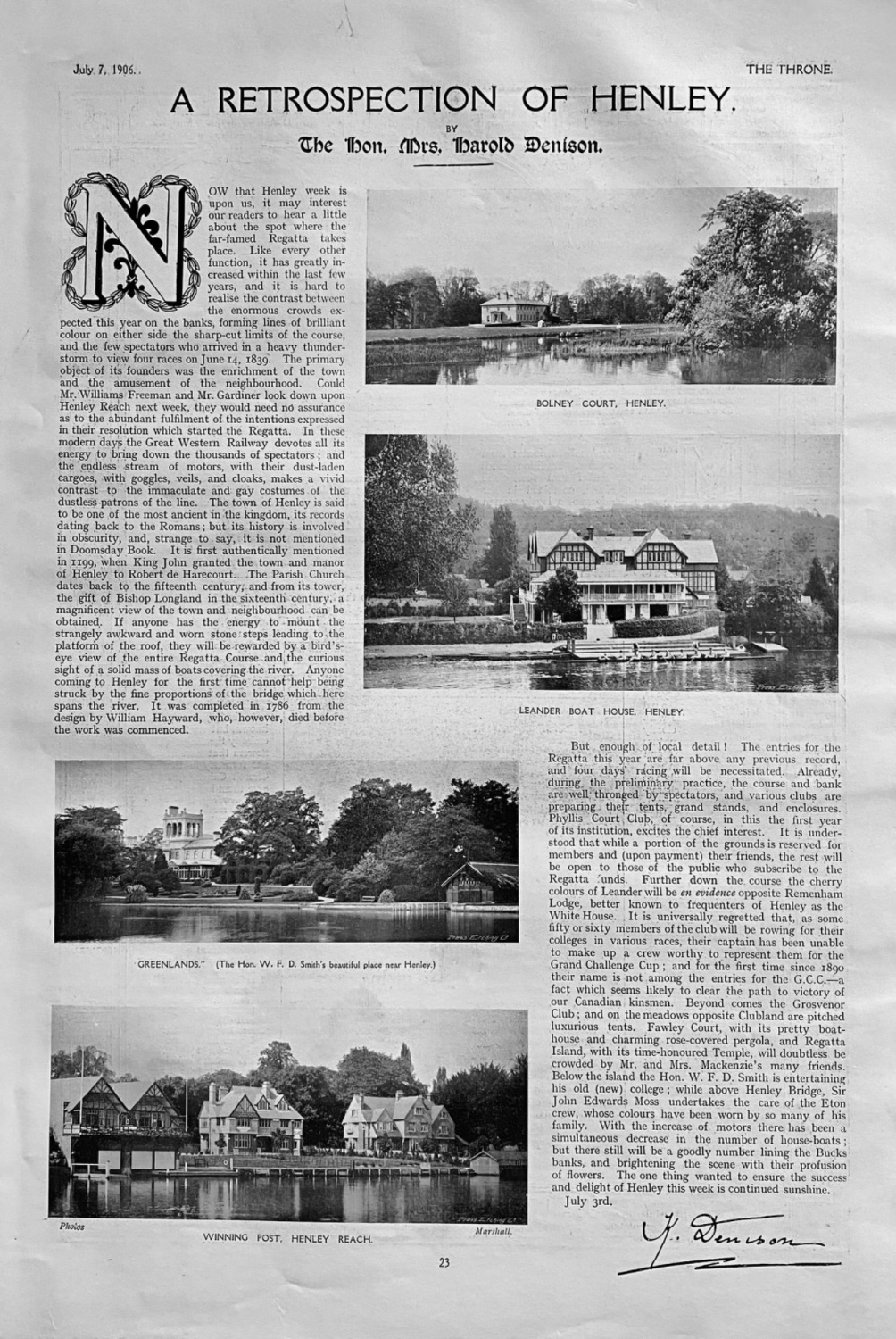 A Retrospection of Henley.  By The Hon. Mrs. Harold Denison.  1906.
