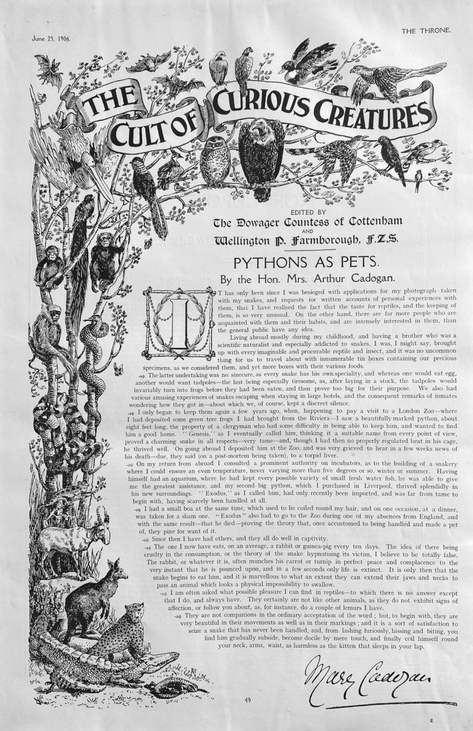 The Cult of Curious Creatures :  Pythons as Pets.  1906.