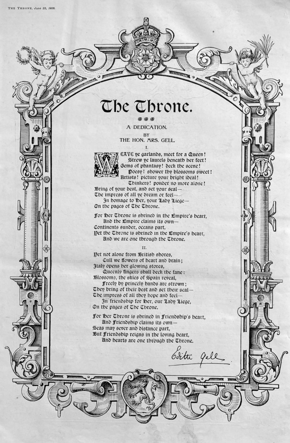 The Throne.  A Dedication by The Hon. Mrs. Gell.  1906.