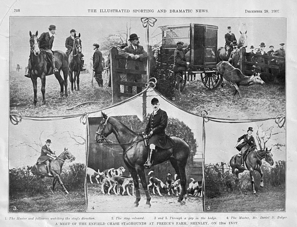 A Meet of the Enfield Chase Staghounds at Preece's Farm, Shenley, on 12th Inst.  1907.