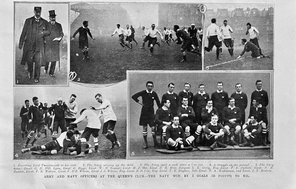 Army and Navy Officers at the Queen's Club.- The Navy Win by 3 Goals (15 Points) to Nil.  1907.