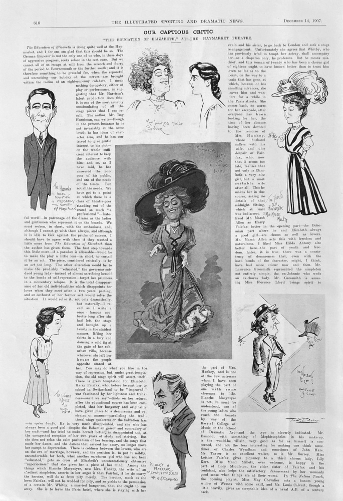 Our Captious Critic. :  "The Education of Elizabeth,"  at the Haymarket Theatre.  1907.