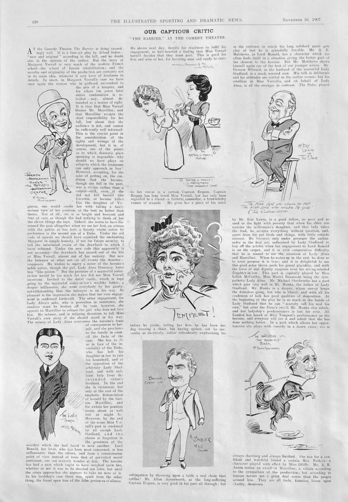 Our Captious Critic,  "The Barrier,"  at the Comedy Theatre.  1907.