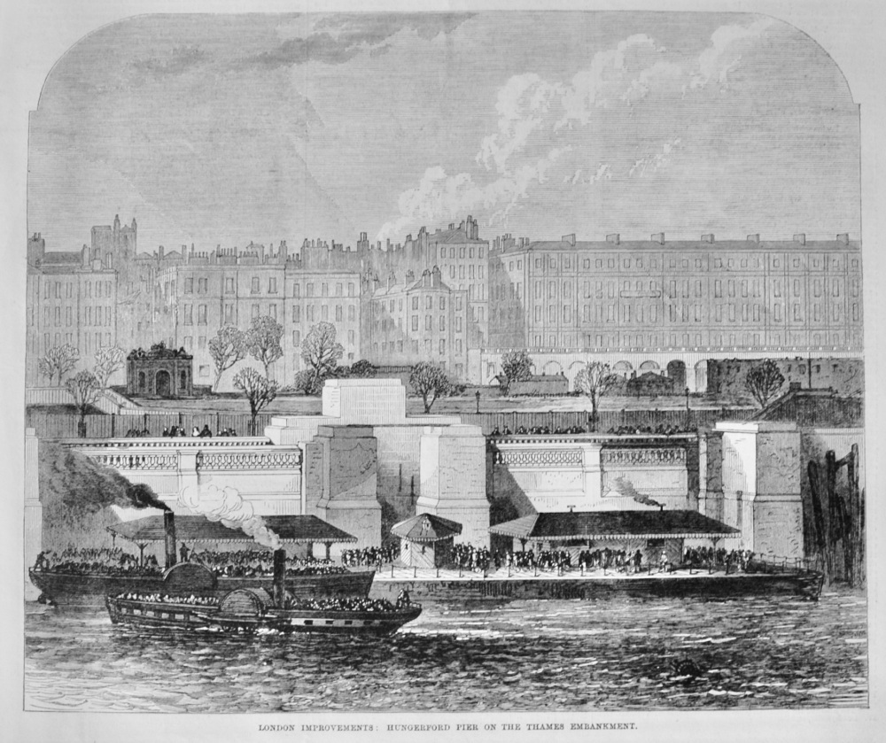 Hungerford Pier on the Thames Embankment - 1869