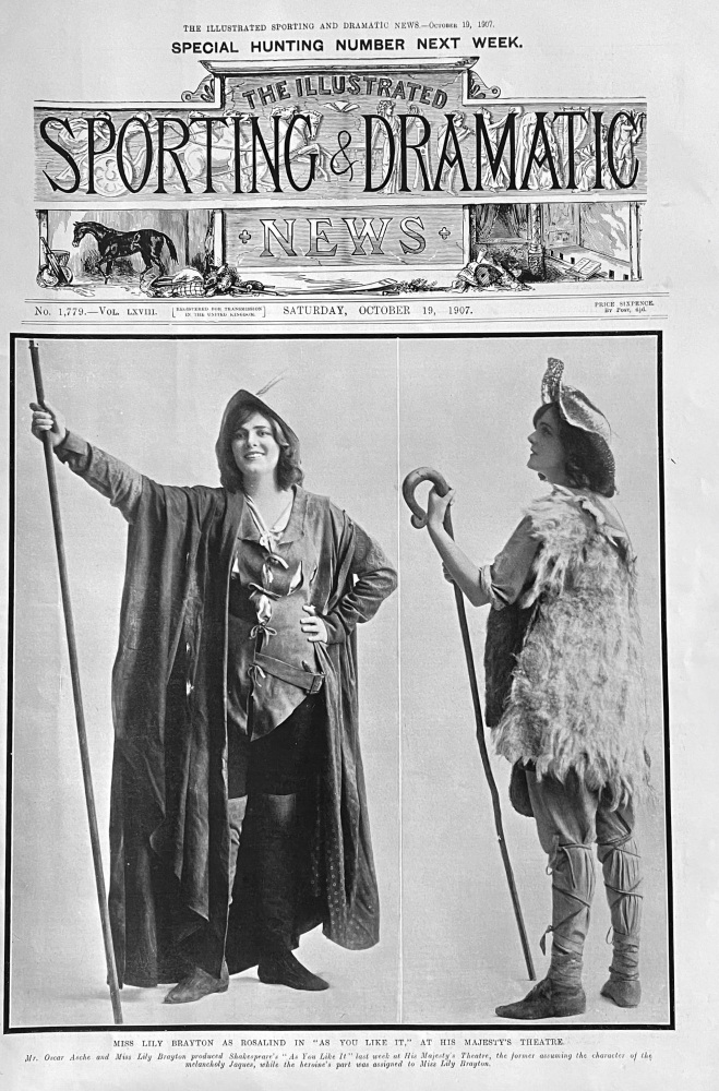 Miss Lily Brayton as Rosalind in "As You Like It," at His Majesty's Theatre.  1907.