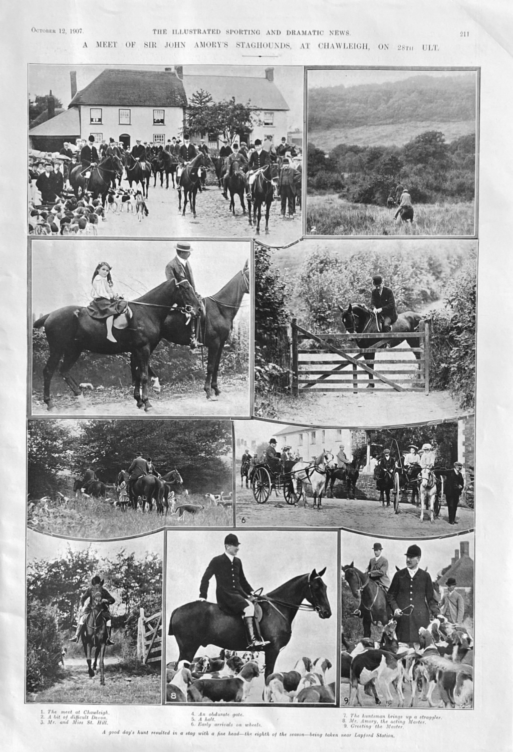 A Meet of Sir John Amory's Staghounds, at Chawleigh, on 28th, Ult.  1907.