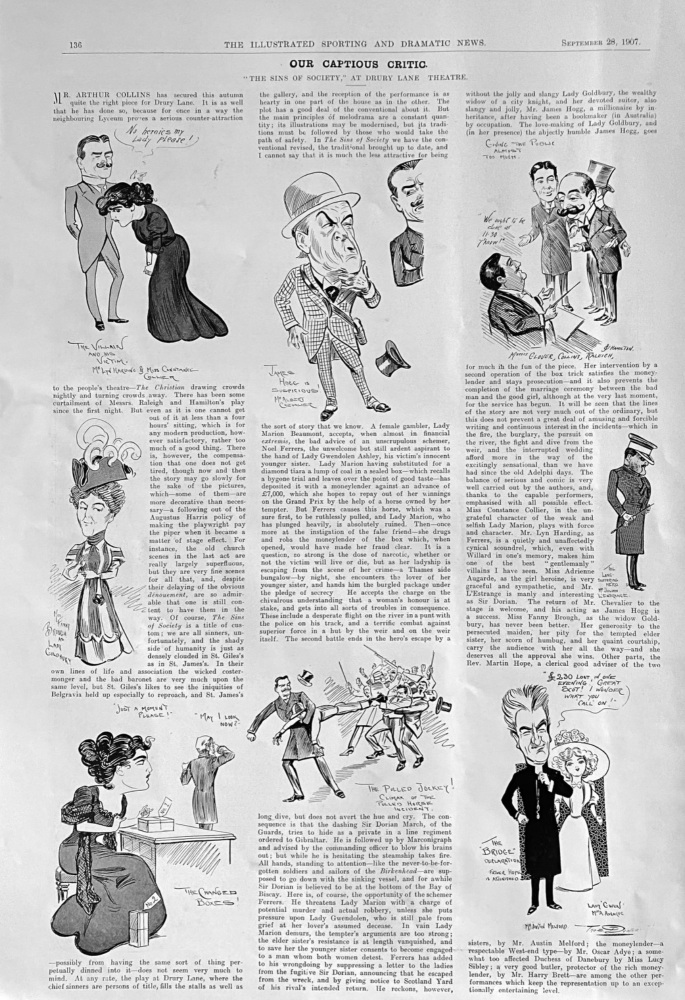 Our Captious Critic.  "The Sins of Society," at Drury Lane Theatre.  1907.