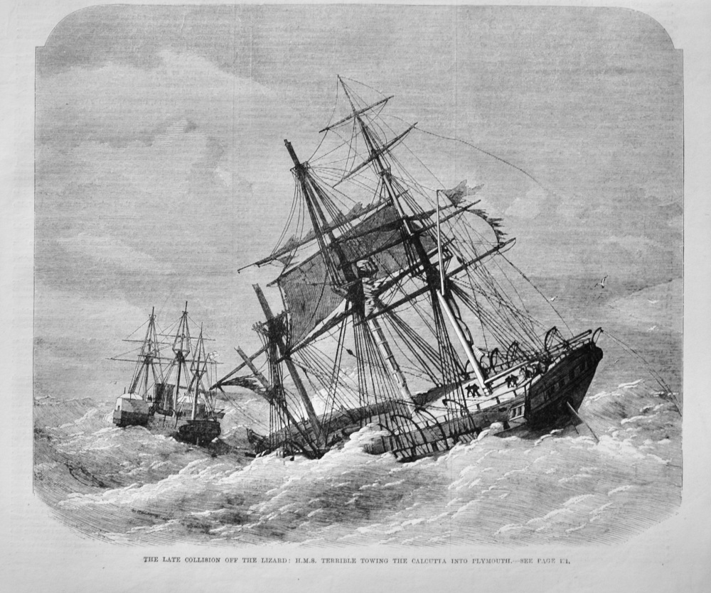 H.M.S Terrible towing The Calcutta into Plymouth