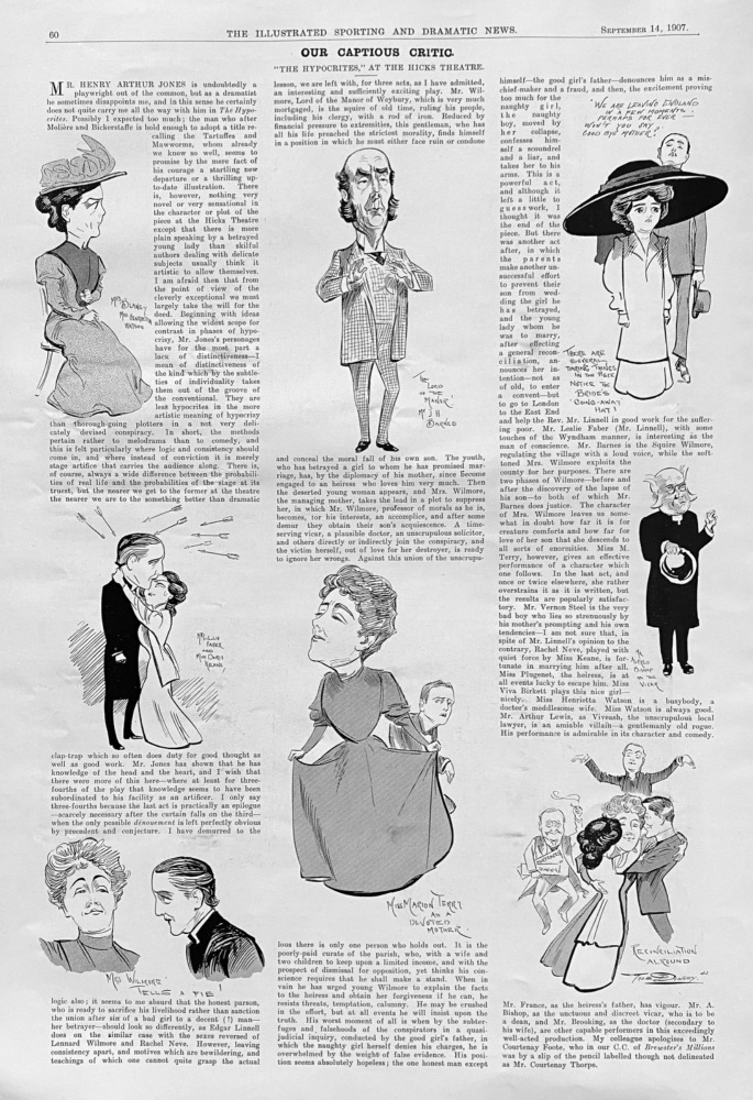 Our Captious critic.  "The Hypocrites," at the Hicks Theatre.  1907.