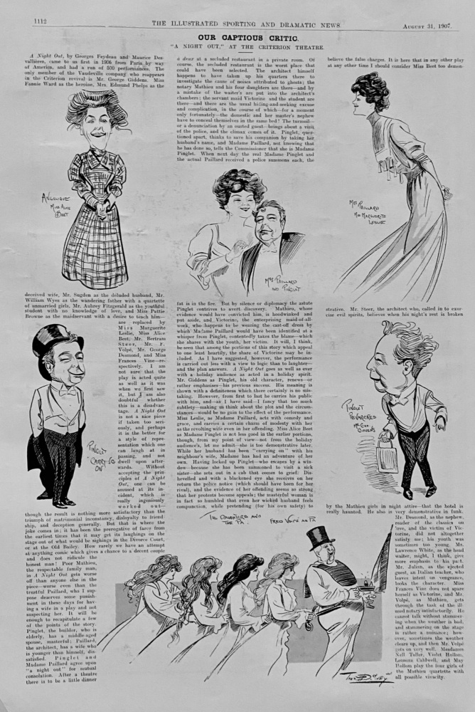 Our Captious Critic.  "A Night Out,"  at the Criterion Theatre.  1907.