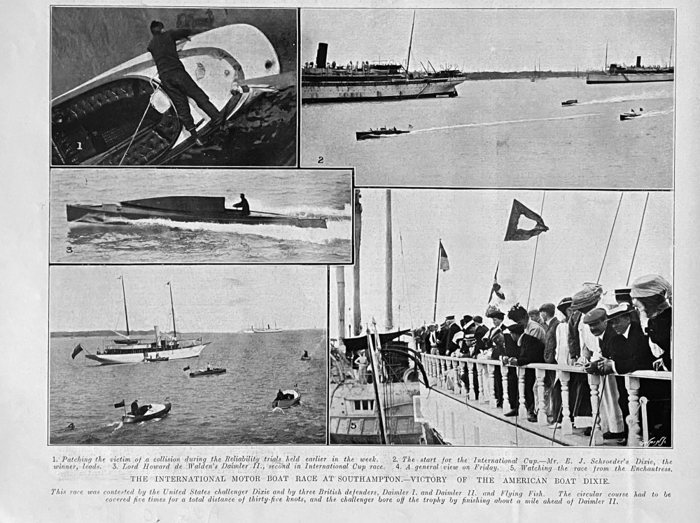 The International Motor Boat Race at Southampton.- Victory of the American Boat Dixie.  1907.