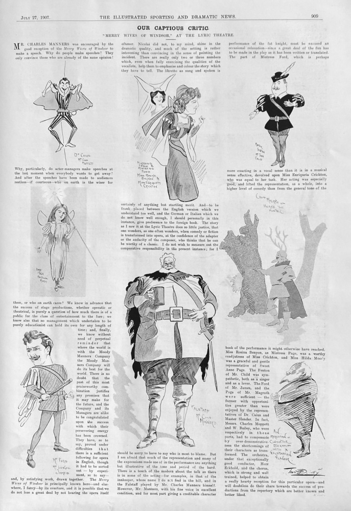 Our Captious Critic.  "Merry Wives of Windsor,"  at the Lyric Theatre. 1907.