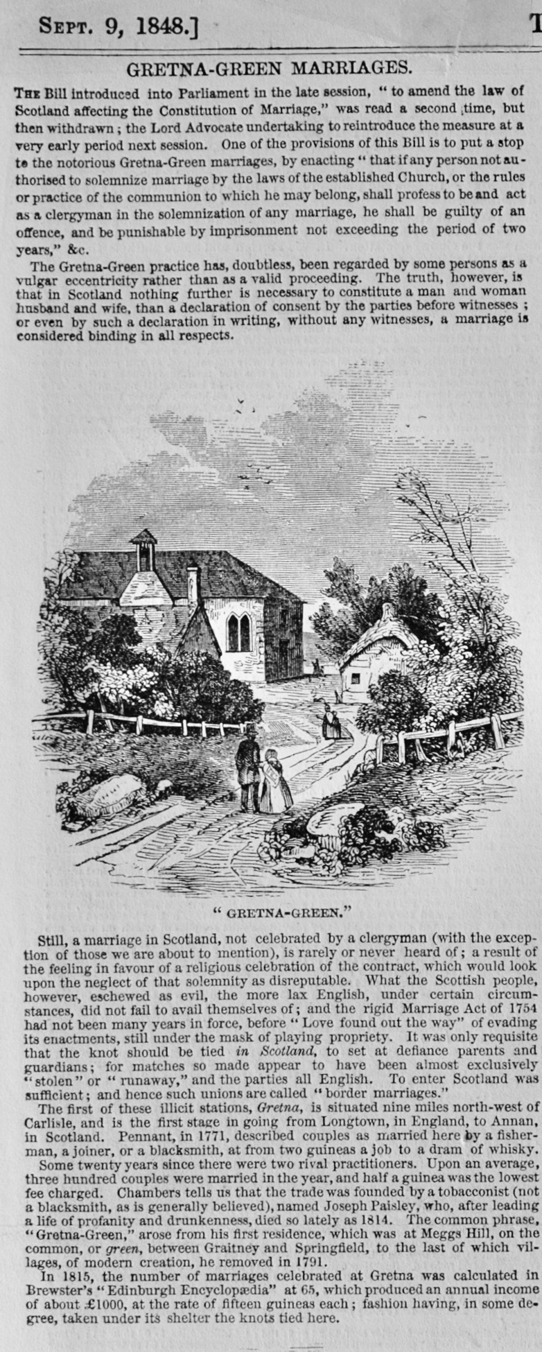 Gretna Green Marriages - 1848