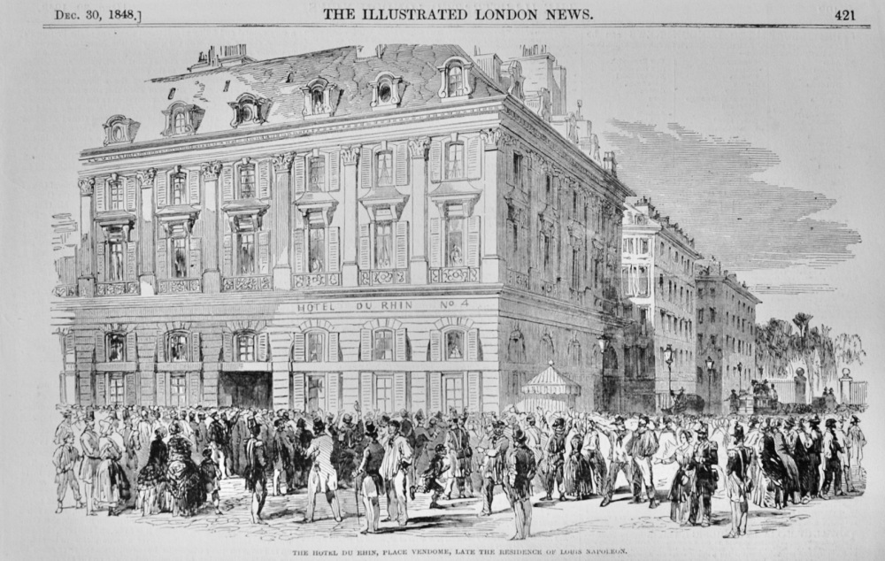 The Hotel Du Rhin, Place Vendome - 1848