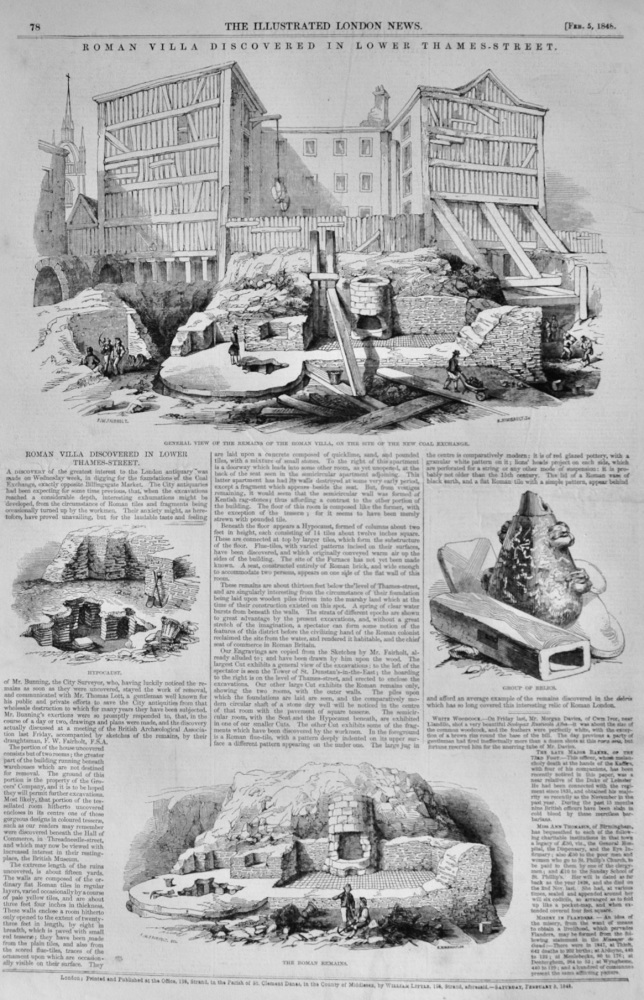 Roman Villa discovered in Lower Thames Street - 1848