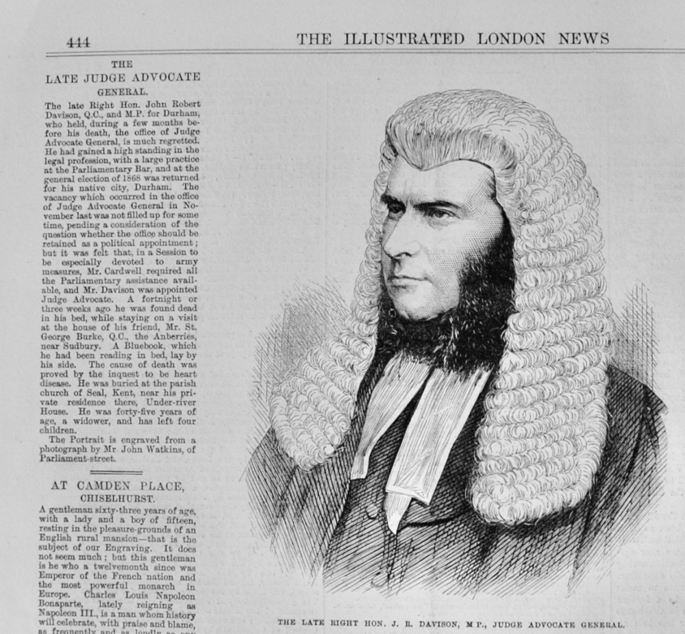 The Late Right Hon J R Davison - 1871