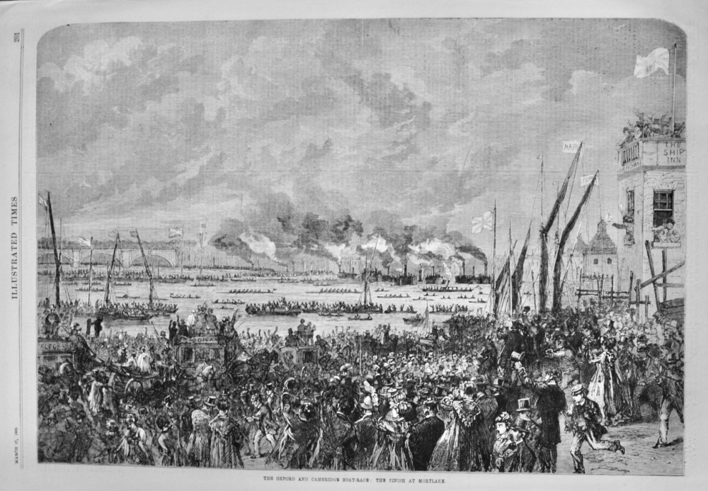 The Finish at Mortlake - The Boat Race - 1869