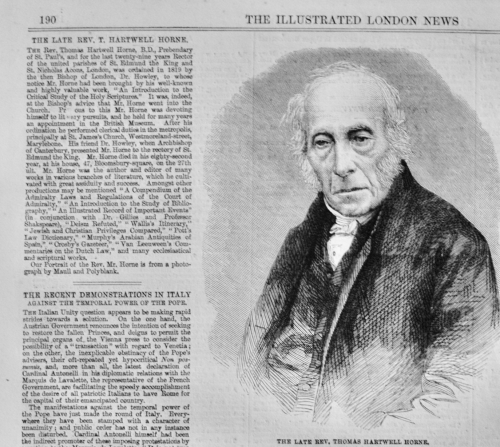 The Rev T Harwell Horne - 1862