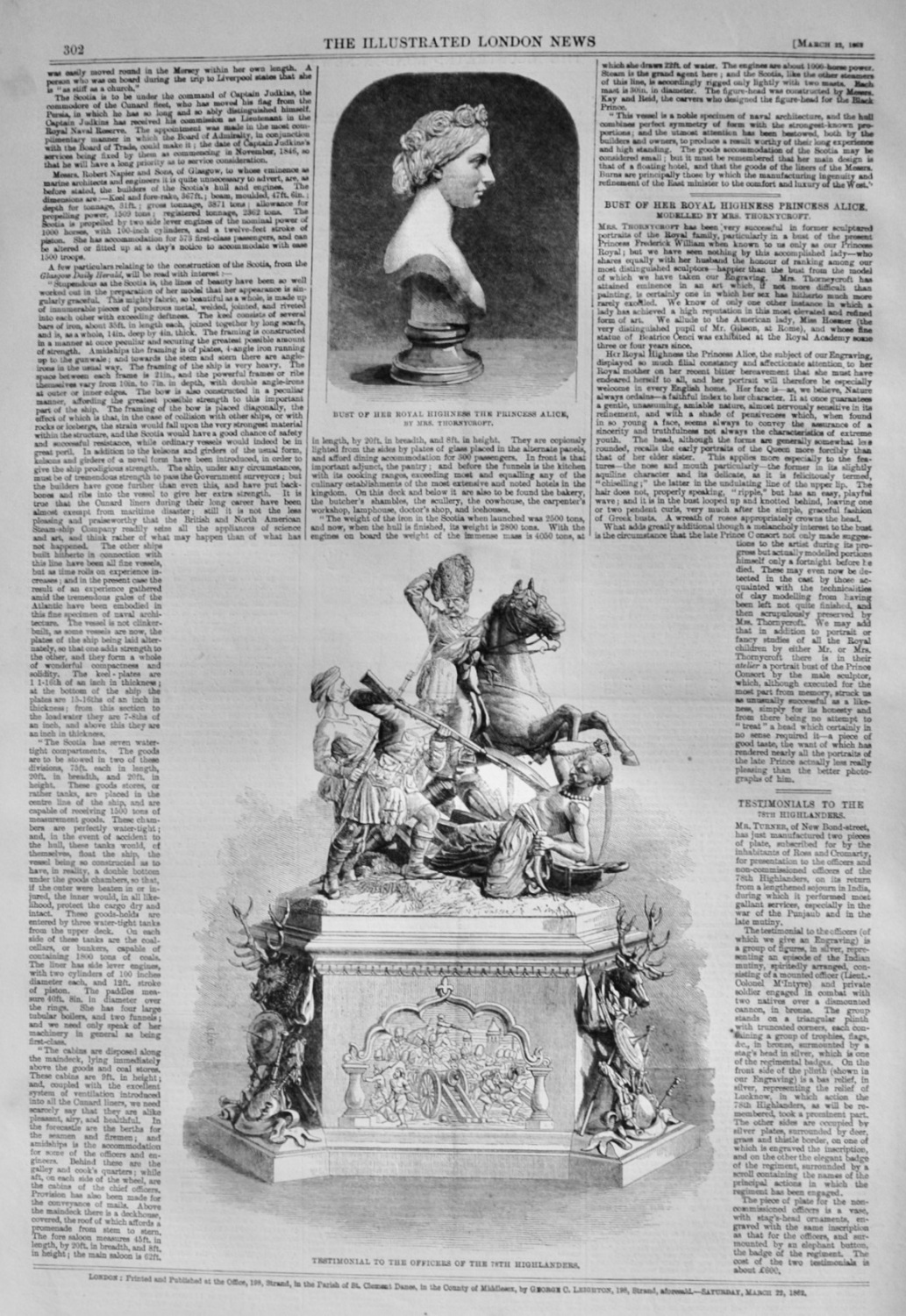 Testimonial to the 78th Highlanders - 1862