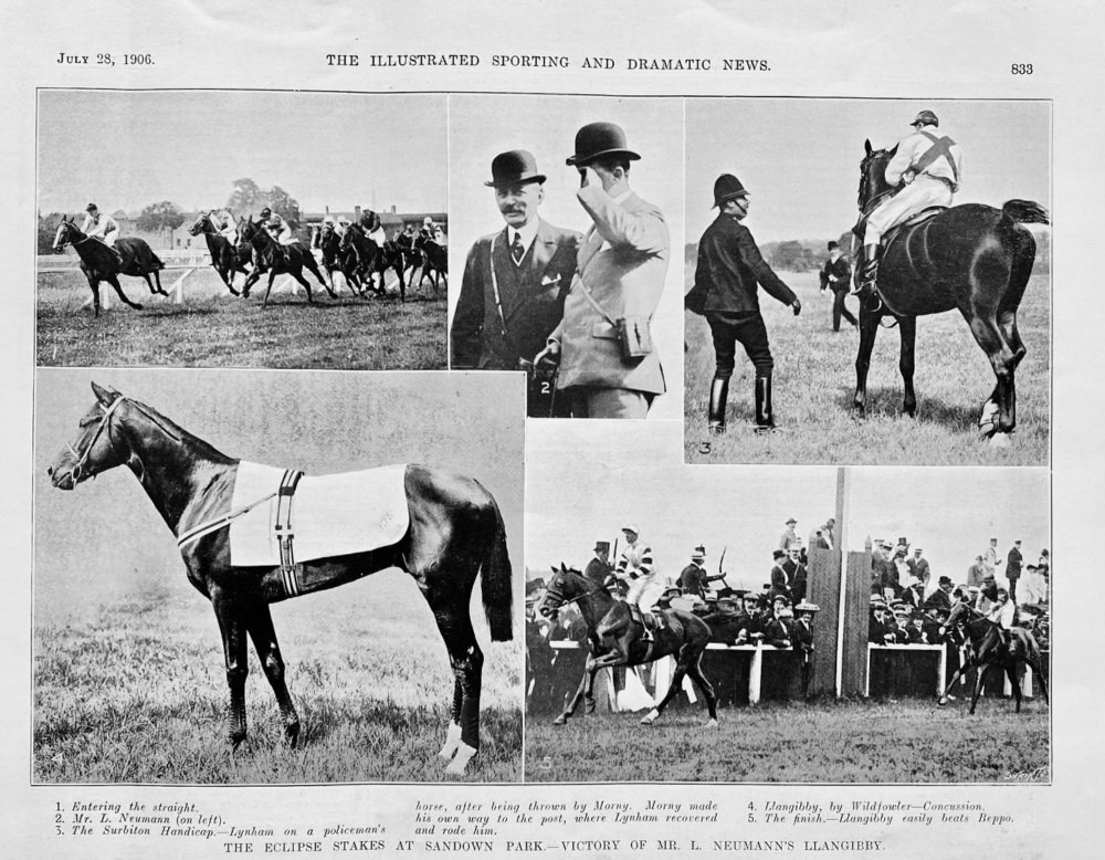 The Eclipse Stakes at Sandown Park.- Victory of Mr. L. Neumann's Llangibby.  1906.