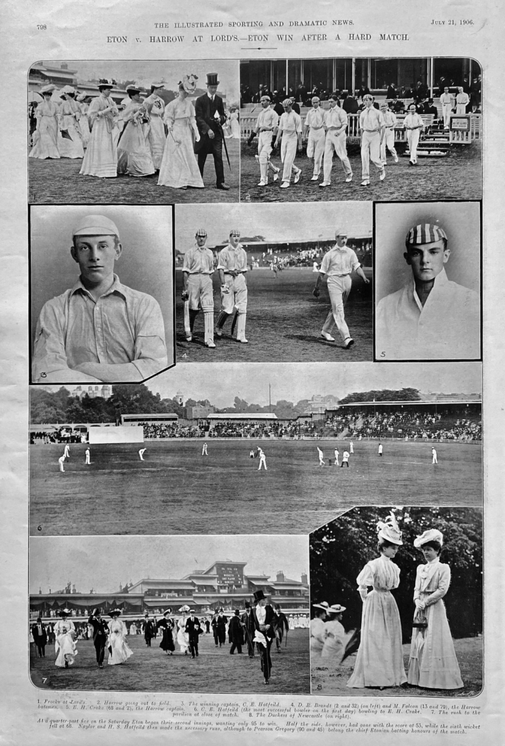 Eton v. Harrow at Lord's, -  Eton Win after a Hard Match.  1906.