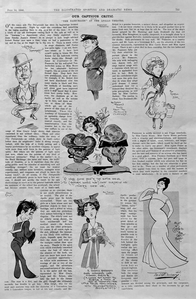 Our Captious Critic.  "The Dairymaids," at the Apollo Theatre.  1906.