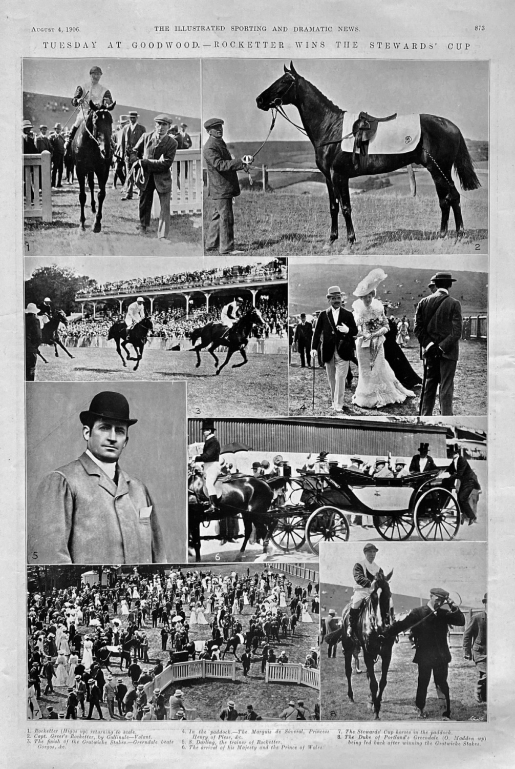 Tuesday at Goodwood.- Rocketter Wins the Stewards' Cup.  1906.