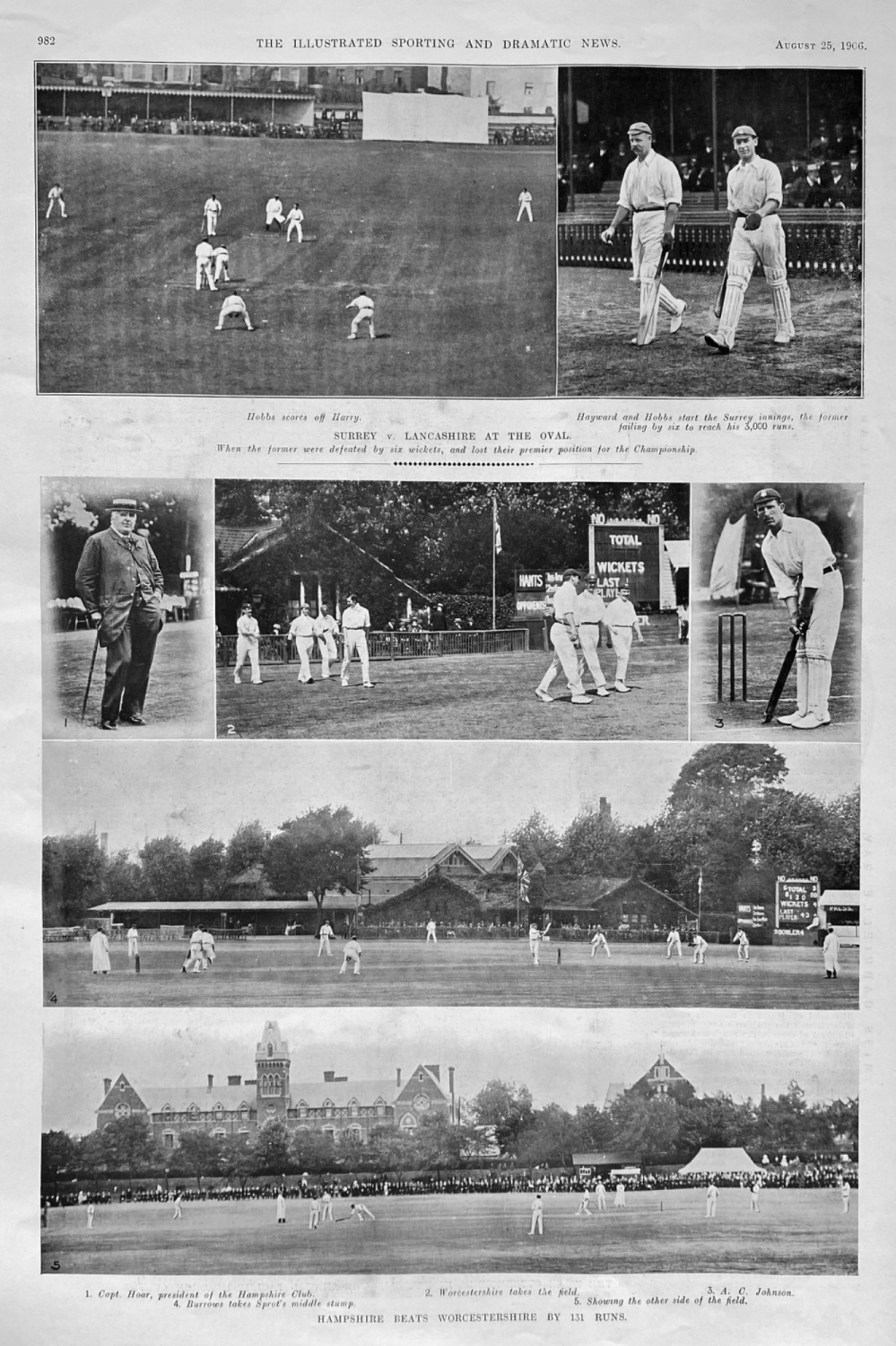 Hampshire beats Worcestershire by 131 Runs.  1906.
