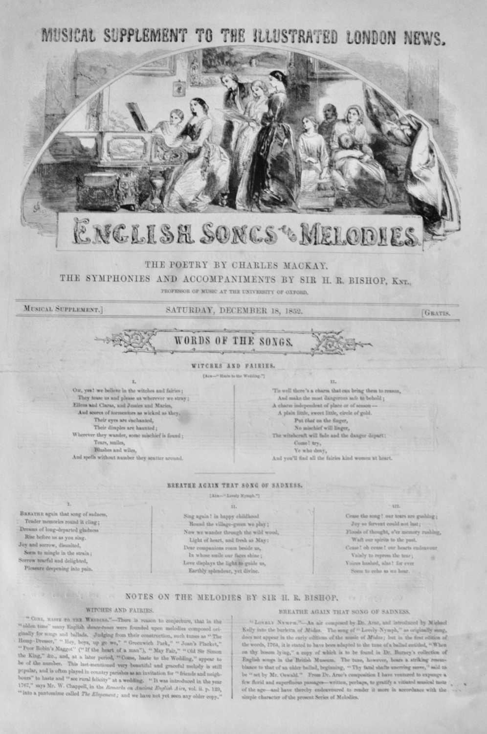 English Songs and Melodies - Illustrated London News, December 18, 1852