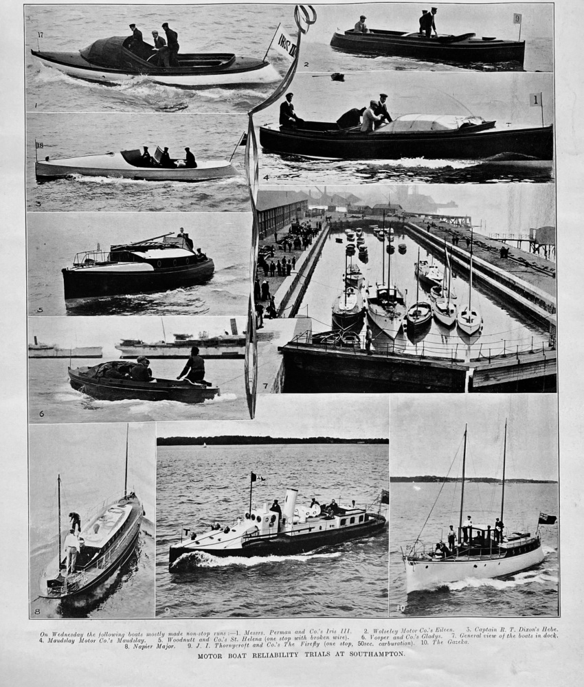 Motor Boat Reliability Trials at Southampton.  1906.